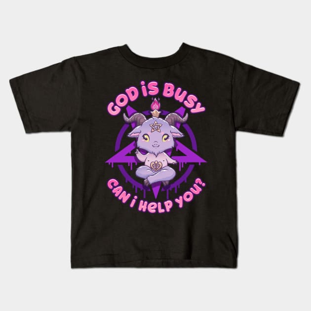 God Is Busy Can I Help You? - Cute Anime Baphomet Kids T-Shirt by biNutz